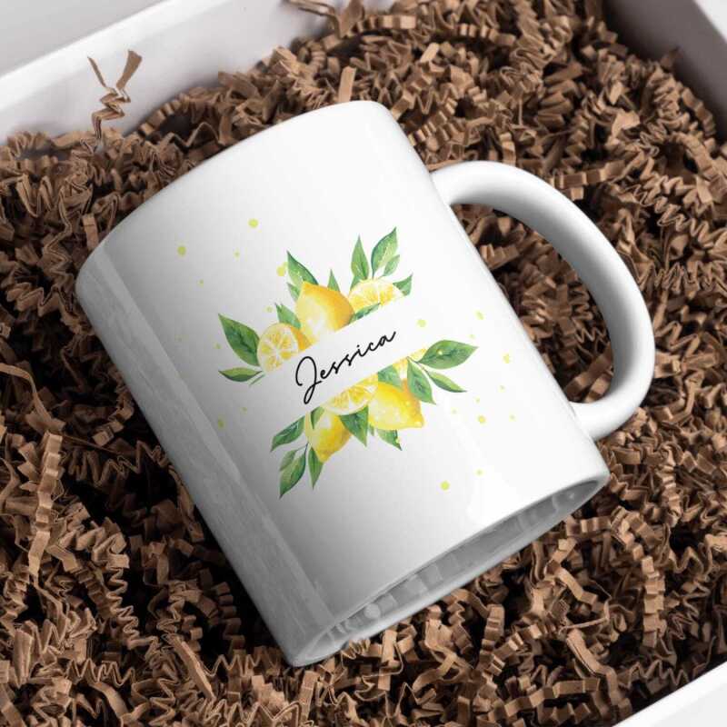 Personalised Lemon Print Mug
