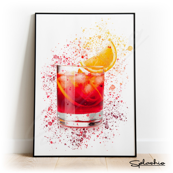 Negroni Splash Effect Art Print - A6 (Approx. 10cm x 15cm)