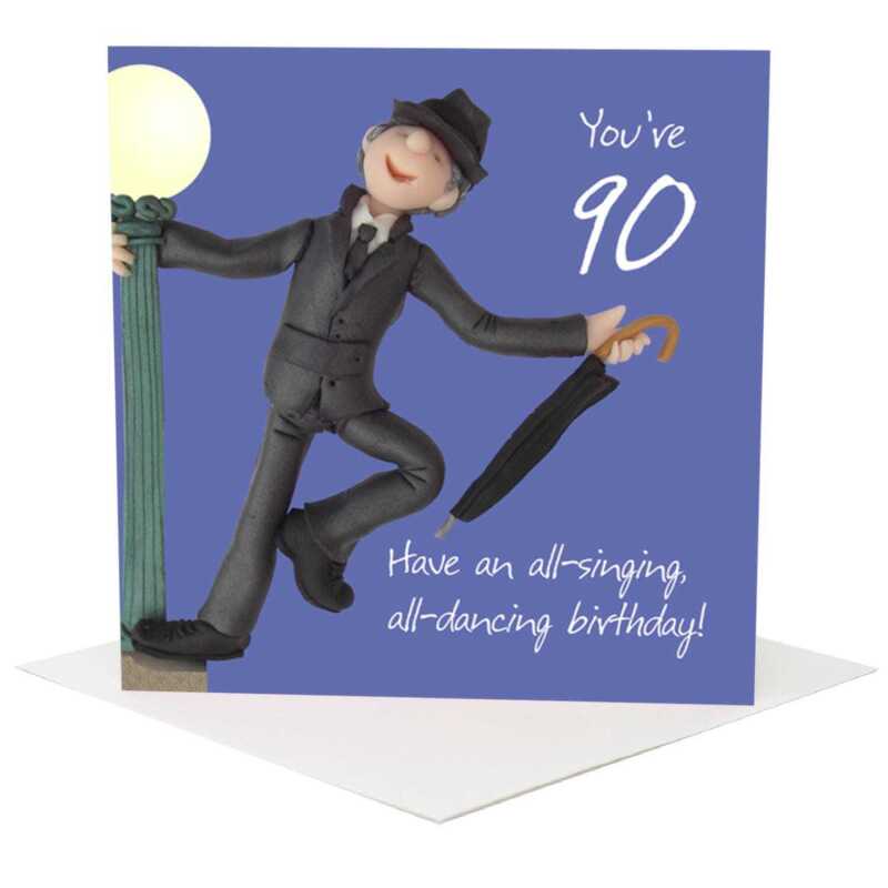 90th birthday card for him - designed by Erica Sturla - 15cm square and blank inside, made in the UK