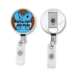 Personalised Metal ID Reel - Blue Scrubs - Skin Tone 4
