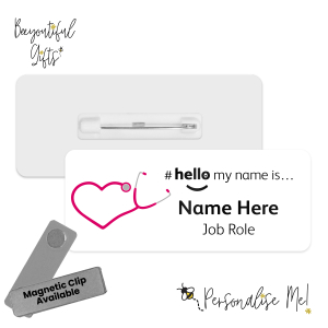 Name Badge - Heart Stethoscope Hello My Name is... - Pink
