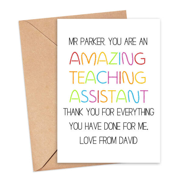 Personalised Thank You Teacher Card - Amazing Teaching Assistant Crayon Style - Small (A6)