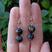 Blue Tiger's Eye Crystal Bead Sterling Silver 925 Earrings