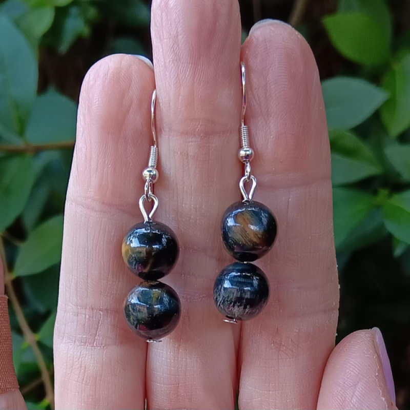Blue Tiger's Eye Crystal Bead Sterling Silver 925 Earrings