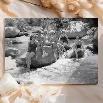 Perfect spot for a plunge - vintage black and white themed card  - 12.6 x 17.7cm and blank inside - made in the UK