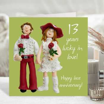 13th anniversary card (lace anniversary card) - designed by Erica Sturla - 15cm square and blank inside, made in the UK