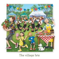 Holy Mackerel village fete countryside themed blank greeting card - designed by artist Erica Sturla - 15cm square and blank inside for your own message