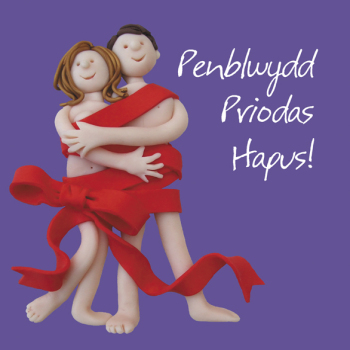 Penblwydd priodas hapus (Happy wedding anniversary) Welsh language anniversary card by Erica Sturla. Card is 15cm square and blank inside.