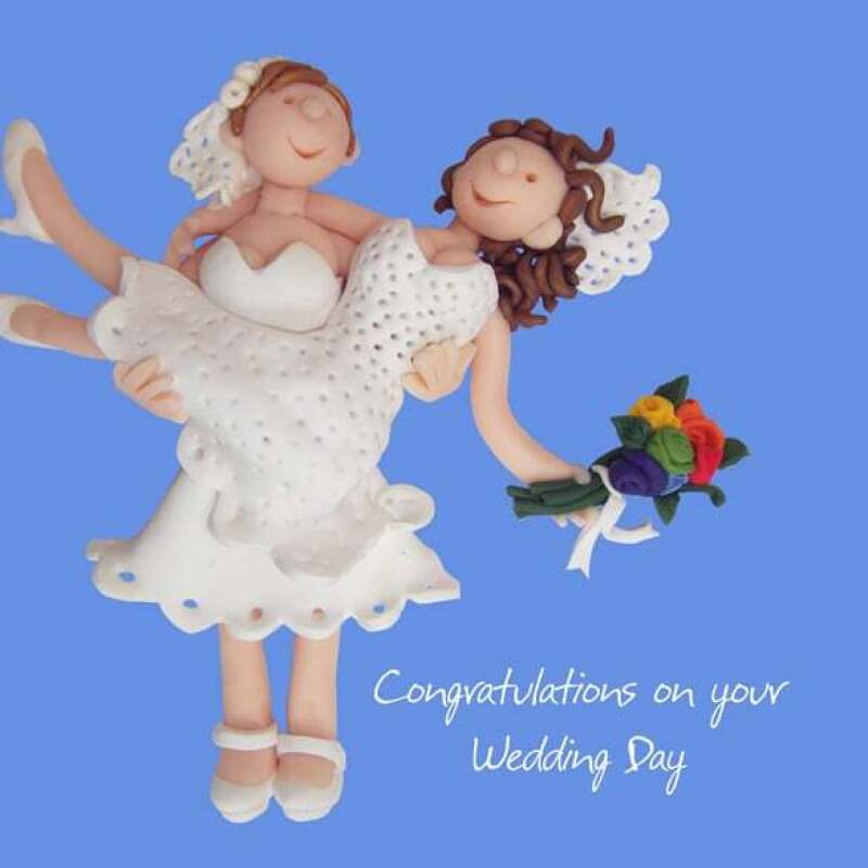 Holy Mackerel same sex wedding card for a lesbian couple - designed by artist Erica Sturla - 15cm square and blank inside for your message
