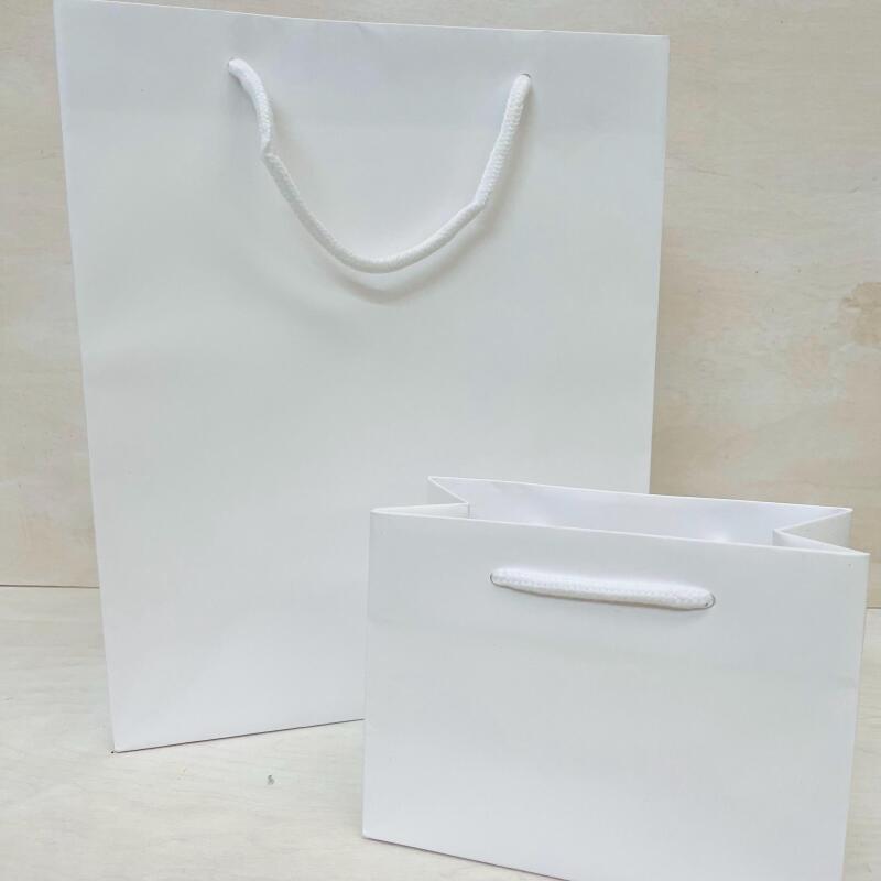 Plain Gift Bags for Personalisation / Wedding Bags / Bags for all occasions / White and Black Bags / Paper Gift Bag with Rope Handles - White - Small Landscape