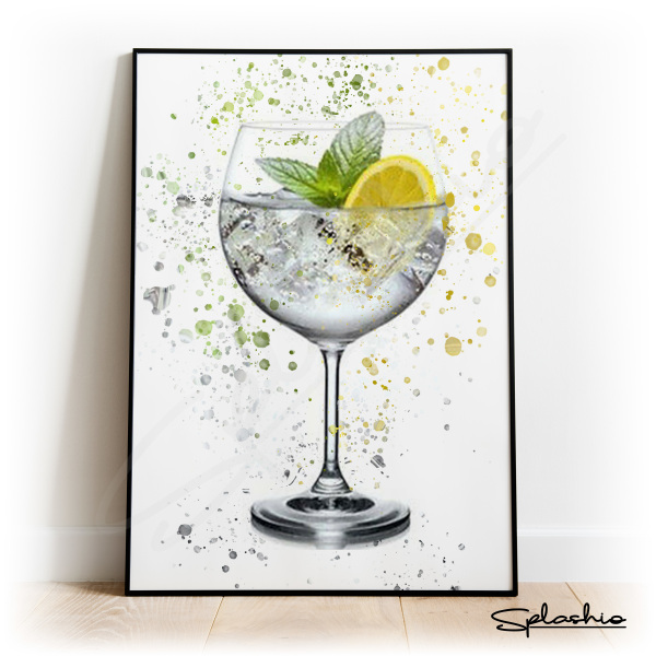 Gin & Tonic Splash Effect Art Print - A6 (Approx. 10cm x 15cm)