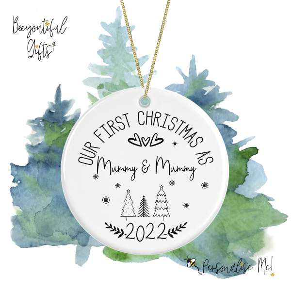 Personalised Ceramic Christmas Tree Decoration - Our First Christmas as Mummy & Mummy