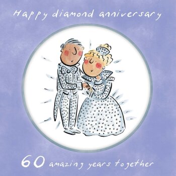 Holy Mackerel Diamond 60th wedding anniversary card by Rosie Brooks - blank inside - 15cm square