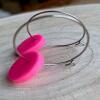 Fluorescent Pink Clay Hoop Earrings: Minimalist Festival Jewelry - fluorescent pink