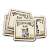 Personalised Cat Bar Runner Mat, Cat Sign & 4 x Drinks Coasters Gift Set Garden Bar Sets / Custom Beer Mats Home Bar, personalised bar mat - Set of 4 Coasters
