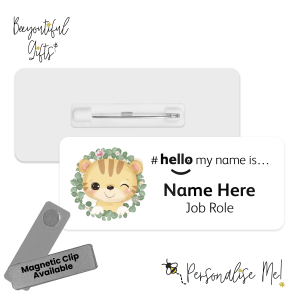 Name Badge - Cute Wild Animal Wreath Hello My Name is... - Tiger
