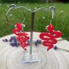 Red & White Striped Kingsnake Earrings: 50s Rockabilly Clay Jewelry - silver