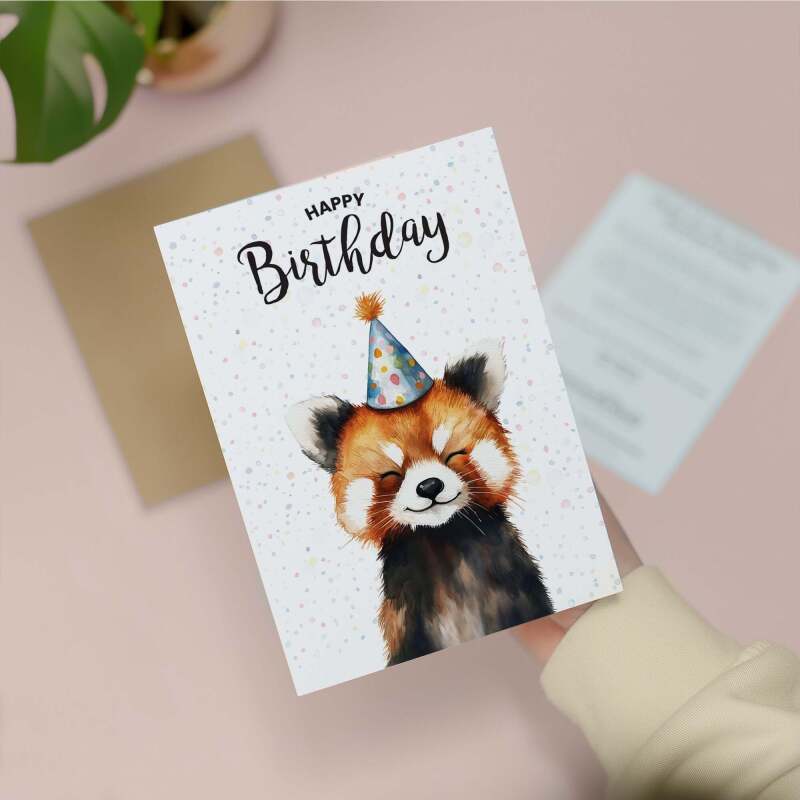 Birthday Card For Him or Her Of A Red Panda Illustration For Him or Her Birthday Gift - Portrait (5x7) / Blank Inside