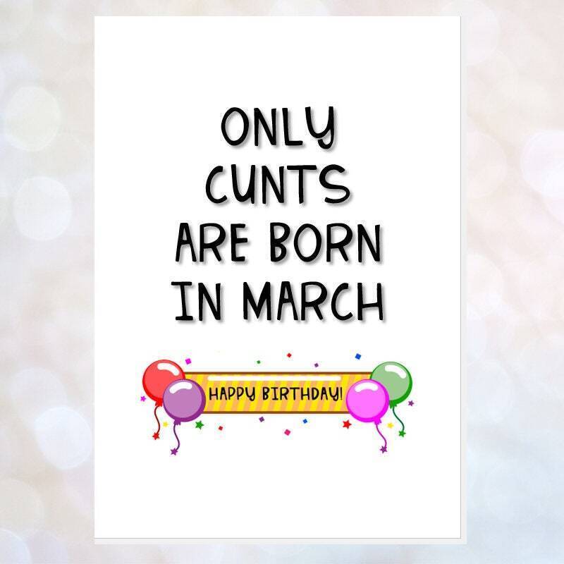 rude birthday card, cunt birthday card, only cunts are born in january, february, march, etc, friend birthday card, cunt card, rude card - JANUARY