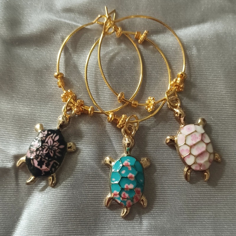Wine Glass Charms with Turtles - Set of 6 on card