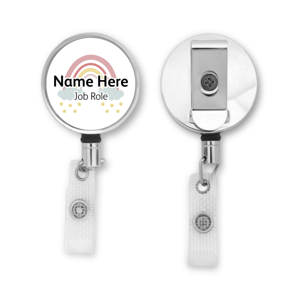 Personalised Metal ID Reel - Starry Pastel Boho Rainbow