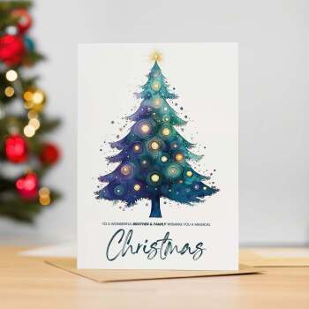 Brother & Family Christmas Card, Watercolour Christmas Tree Design, For Him, Christmas Card