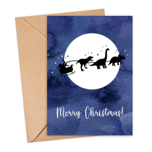 Christmas Card - Santa's Dinosaur Sleigh - Small (Approx. A6 | 105mm x 148mm | 4.1in x 5.8in) - Standard Smooth Card