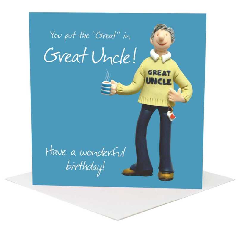 Great Uncle birthday card for him - designed by Erica Sturla - 15cm square and blank inside, made in the UK