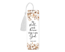 Religious Aluminium Bookmark with Tassel - Be Still and Know That I Am God - Tall (Approx. 150mm x 45mm) - Double-Sided Print