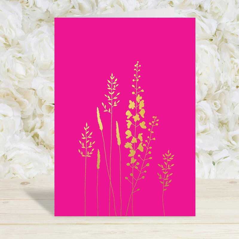 In the meadow floral greeting card embellished with golden foil -  designed by artist Eloise Hall - 15.7 x 11cm and blank inside