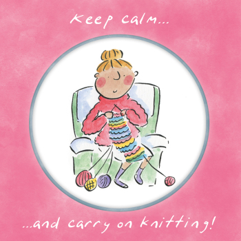 Holy Mackerel Carry on knitting, a 15cm square card for a knitter featuring Rosie Brooks artwork, blank inside for your message. For wife, sister, friend, aunt, niece, mum, grandma etc