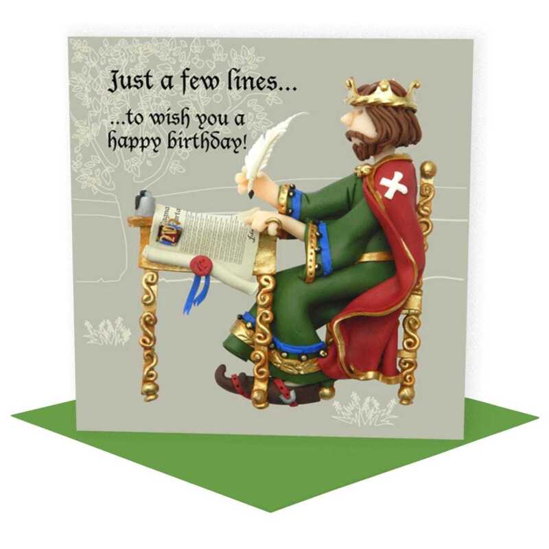 Magna Carta - King John themed birthday card - designed by Erica Sturla - 15cm square and blank inside, made in the UK