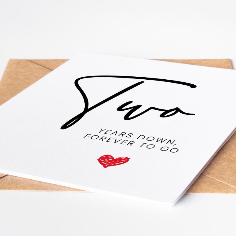Second Anniversary Card, 'Two Years Down, Forever to Go' - Anniversary Gift - Anniversary Gift for Husband / Wife  2nd Anniversary Card