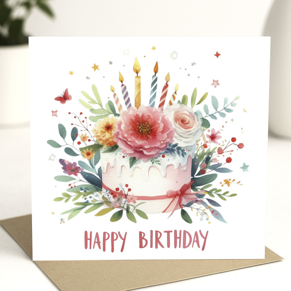 Floral Birthday Cards - Bright Colourful Floral Card - Standard Smooth Card