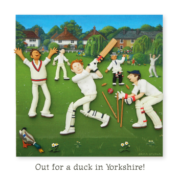 Holy Mackerel Out for a duck in Yorkshire greetings card, designed by Erica Sturla Card is 150mm square and blank inside.