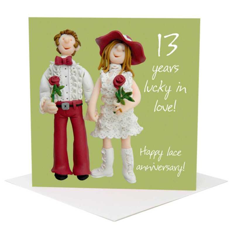 13th anniversary card (lace anniversary card) - designed by Erica Sturla - 15cm square and blank inside, made in the UK