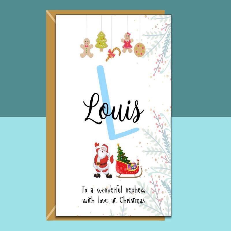 Personalized Nephew Christmas Card: Custom Name Xmas Card - Blank inside - Regular - Matte