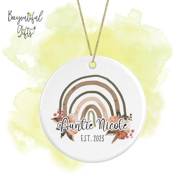 Pregnancy Announcement Ceramic Hanging Decoration - Watercolour Rainbow Auntie Est. 2023