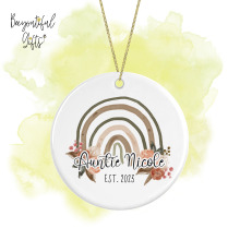 Pregnancy Announcement Ceramic Hanging Decoration - Watercolour Rainbow Auntie Est. 2023