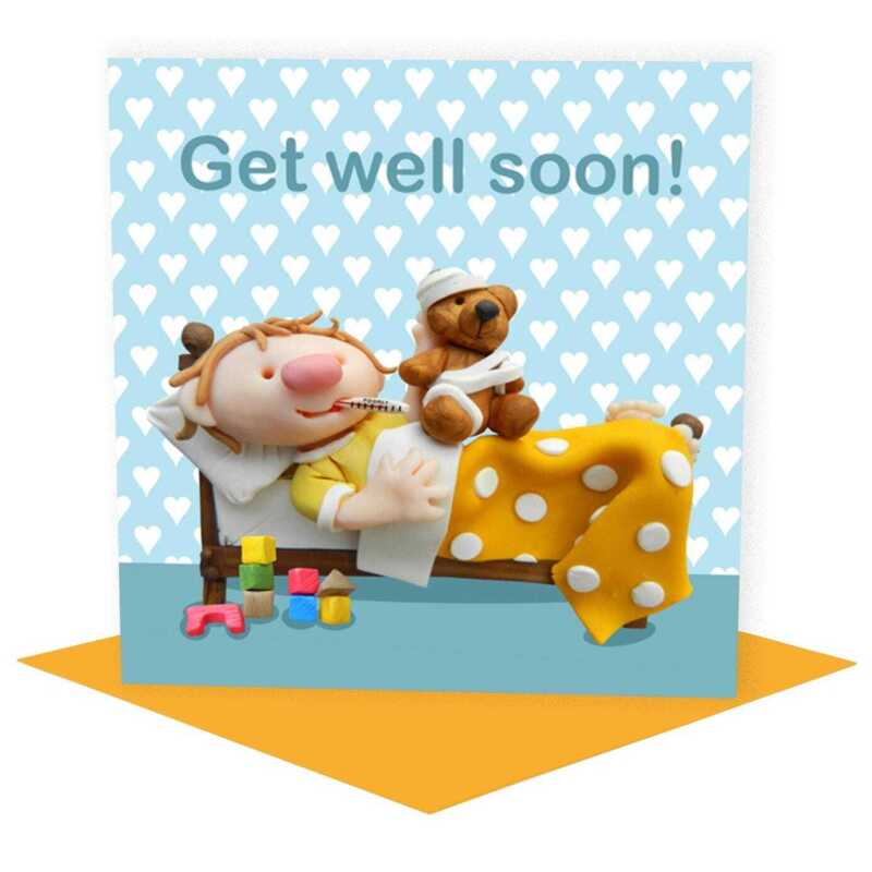 Get well soon - child's card designed by Erica Sturla - 15cm square and blank inside, made in the UK
