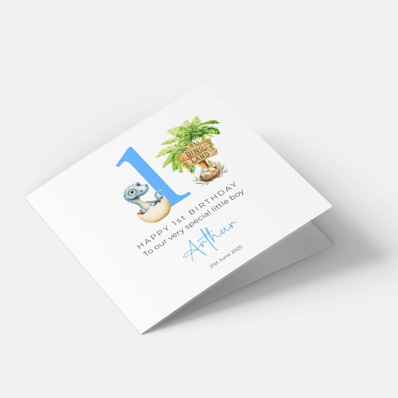 Personalised First Birthday Card Baby Dino in Egg Custom and Handmade for Boys - Smooth No Message - Kraft Brown