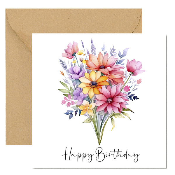 Floral Birthday Cards - Bright Colourful Floral Card - Standard Smooth Card