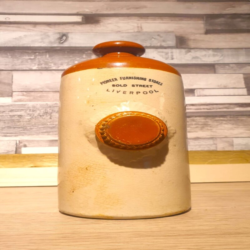 The Pioneer Furnishing Stores Liverpool Ceramic Hot Water Bottle - Vintage - Great Window Piece