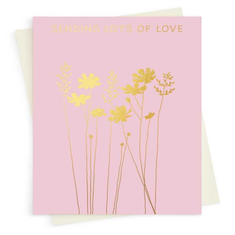 Lots of love greeting card embellished with a gold foil cosmos print  -  designed by artist Eloise Hall - 15.7 x 11cm and blank inside