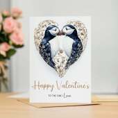 Valentine's Day Card for Wife or Husband, The One I Love, Unique Puffin Heart Design, Special, Elegant