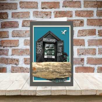 Service and repairs - seaside themed garage blank card - designed by Seth Draper - 15cm square and blank inside, made in the UK