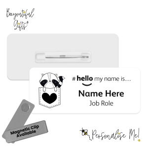 Name Badge - Animal Pocket Monochrome Hello My Name is... - Design 7 - Raccoon
