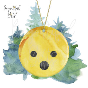 Watercolour Emoji Ceramic Christmas Tree Decoration - Open Mouth