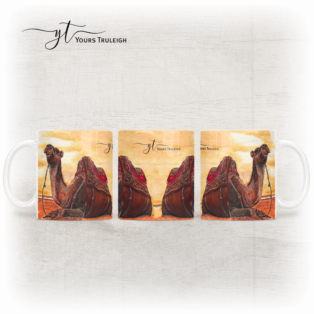 Sunset Camel - Ceramic Mug, Hardboard Coaster & Placemat Set - Sunset Camel