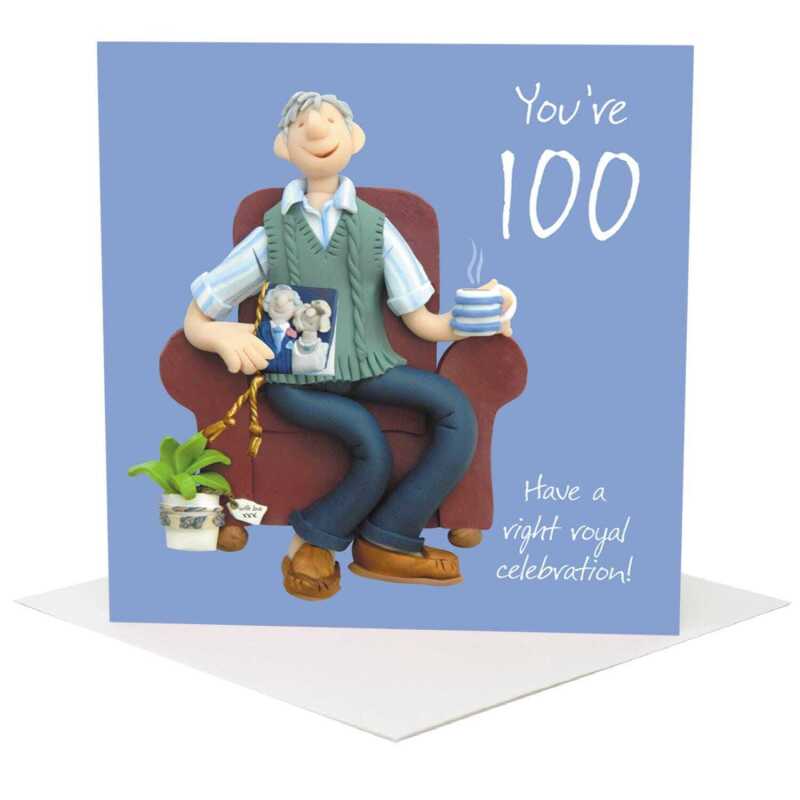 100th  birthday card for him - designed by Erica Sturla - 15cm square and blank inside, made in the UK